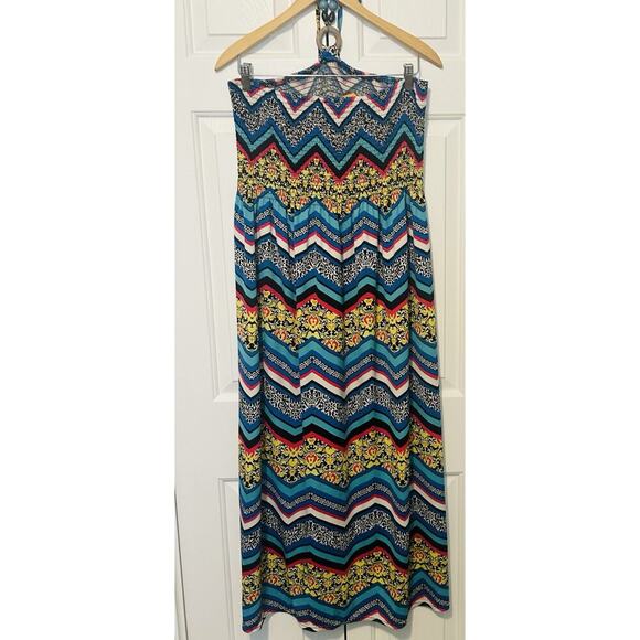 Magic Boho Maxi Dress Halter Beachy Hippie Blues Greens Yellows Beadsd DD03 - Picture 2 of 15
